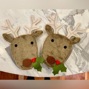 Two Pottery Barn Kids Reindeer Chair Backers with pouch